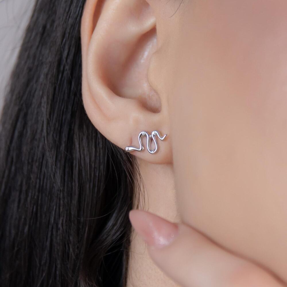 Sterling Silver Snake Stud Earrings: Gold-Plated Serpent Jewelry